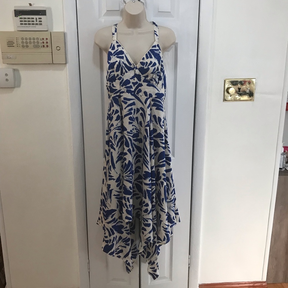 Alexis Botanical Tie Asymmetrical Hem Dress blue